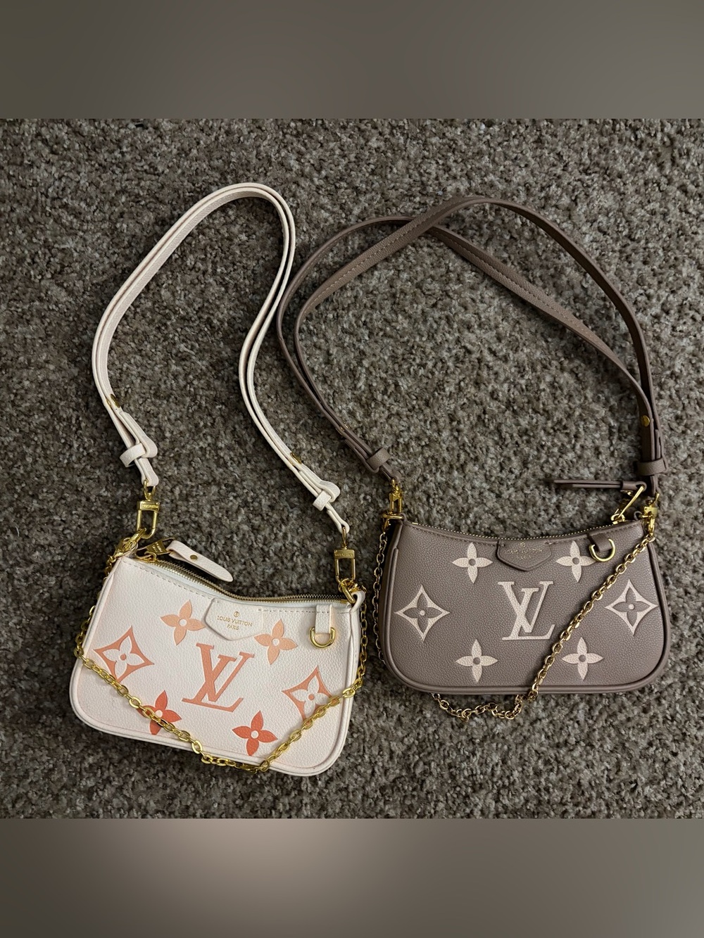 Inspire Louis Vuitton Mini Shoulder Bags — White with Coral & Taupe with Cream